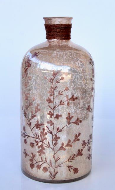 ANTIQUE BROWN ETCHED FLOWER GLASS VASE  45X22CM